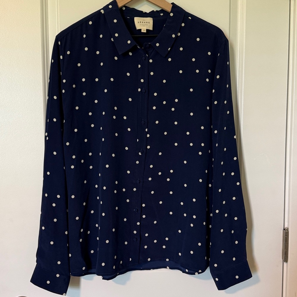 Sezane Ann Shirt Navy / Ecru Polka Dots - Size 14